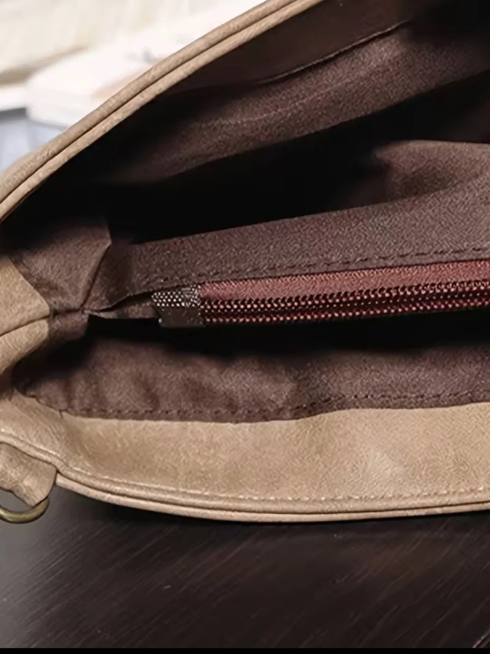 Taupe Fold-Over Clutch with Cutout Handle